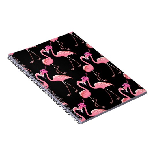 Roze Flamingo's: zwarte achtergrond  Notitieboek (Rechterzijde)