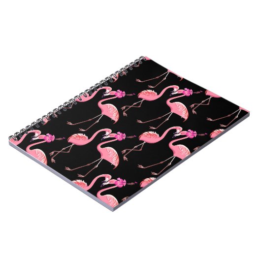 Roze Flamingo's: zwarte achtergrond  Notitieboek (Linkerzijde)