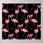 Roze Flamingo's: zwarte achtergrond  Poster (Voorkant)