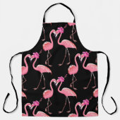 Roze Flamingo's: zwarte achtergrond  Schort (Voorkant)