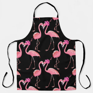 Roze Flamingo's: zwarte achtergrond  Schort