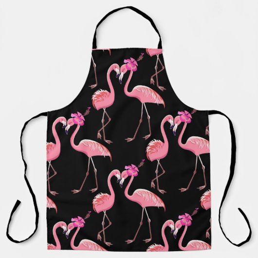 Roze Flamingo's: zwarte achtergrond Schort (Voorkant)