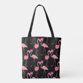 Roze Flamingo's: zwarte achtergrond Tote Bag (Achterkant)
