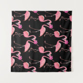 Roze Flamingo's: zwarte achtergrond Wandkleed (Voorkant (horizontaal))