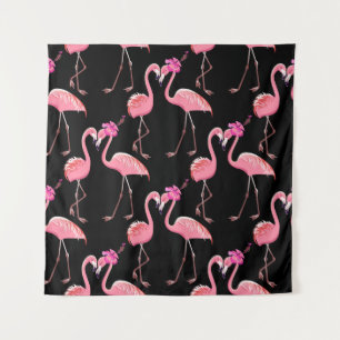 Roze Flamingo's: zwarte achtergrond Wandkleed