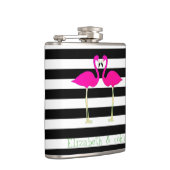 Roze Flamingo's, Zwarte Witte Strepen,Persoonlijk Heupfles (Rechts)