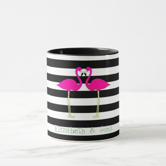 Roze Flamingo's, Zwarte Witte Strepen,Persoonlijk Mok (Midden)