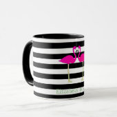 Roze Flamingo's, Zwarte Witte Strepen,Persoonlijk Mok (Voorkant links)