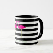 Roze Flamingo's, Zwarte Witte Strepen,Persoonlijk Mok (Voorkant rechts)