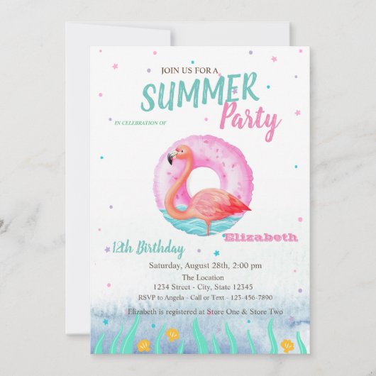 Roze Flamingo's Zwembad Float Verjaardagsfeest Kaart (Voorkant)