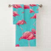 Roze flamingvogels op de achtergrond van turkooize bad handdoek (Insitu)