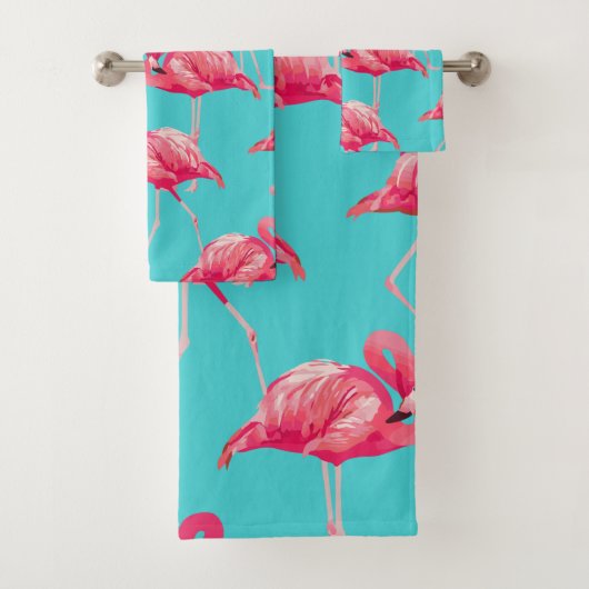 Roze flamingvogels op de achtergrond van turkooize bad handdoek (Insitu)