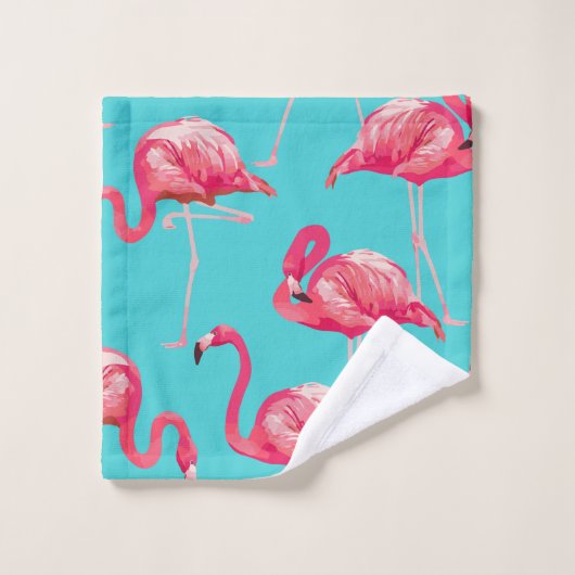 Roze flamingvogels op de achtergrond van turkooize bad handdoek (Wasdoekje)