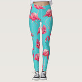 Roze flamingvogels op de achtergrond van turkooize leggings (Voorkant)
