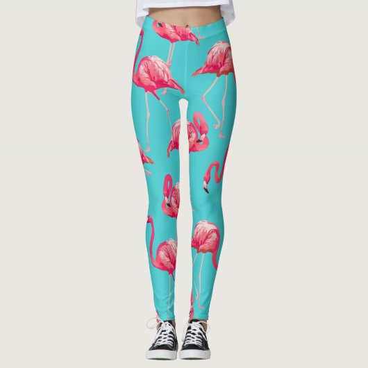 Roze flamingvogels op de achtergrond van turkooize leggings (Voorkant)
