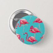 Roze flamingvogels op de achtergrond van turkooize ronde button 5,7 cm (Voorkant /achterkant)