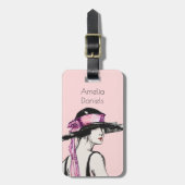 Roze Flapper Meisje Gepersonaliseerd Bagagelabel (Voorkant verticaal)