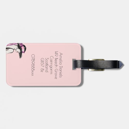 Roze Flapper Meisje Gepersonaliseerd Bagagelabel (Achterkant horizontaal)