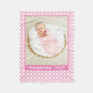 Roze fleece met foto en naam van meisje deken