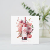 Roze Fles Bottel Bloemige Gelukkige Moederdag  Feestdagenkaart (Staand voorkant)