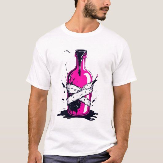 Roze fles toxisch t-shirt (Voorkant)