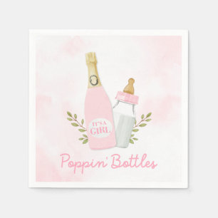 Roze flesjes knallende meisje baby shower servet