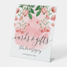  roze flesjes voor botanische bruiloft reclamebord met voetstuk