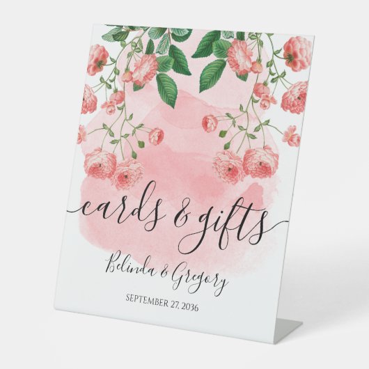  roze flesjes voor botanische bruiloft reclamebord met voetstuk (Voorkant)