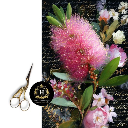 Roze Flessenborstel en Bloemen Decoupage Tissuepapier