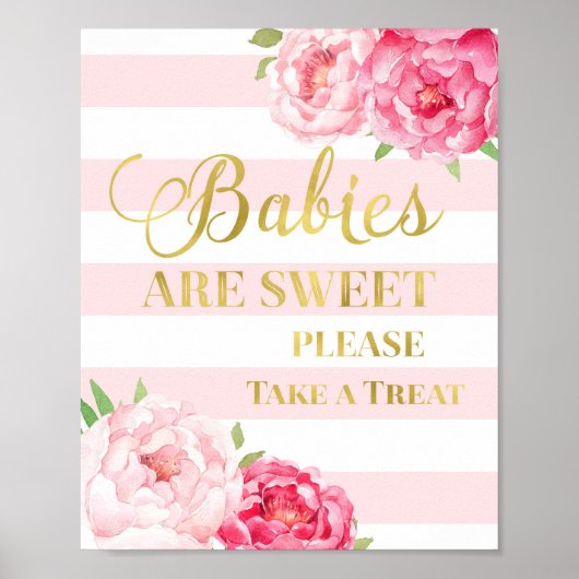 Roze flesvormige Snoepjes balk Goud Blush Stripes Poster (Voorkant)