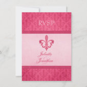 Roze Fleur De Lis formele trouw-RSVP Kaart (Voorkant)