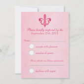 Roze Fleur De Lis formele trouw-RSVP Kaart (Achterkant)