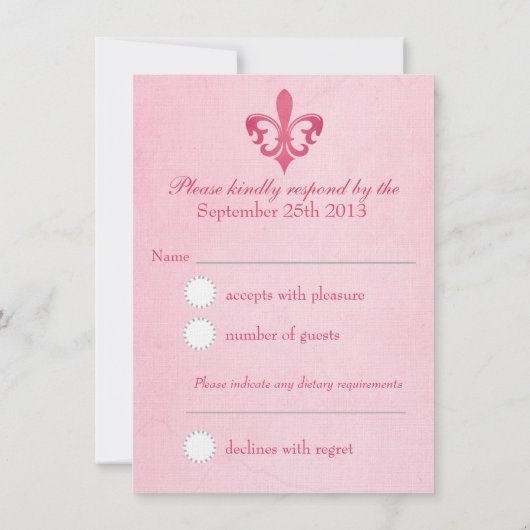 Roze Fleur De Lis formele trouw-RSVP Kaart (Achterkant)