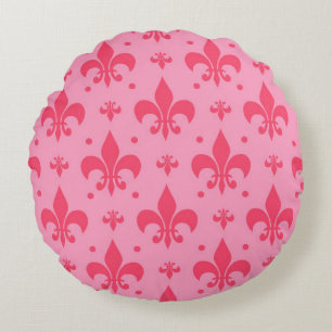Roze Fleur-de-lis Patroonontwerp Rond Kussen