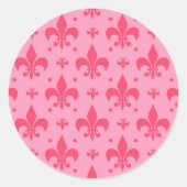 Roze Fleur-de-lis Patroonontwerp Ronde Sticker (Voorkant)