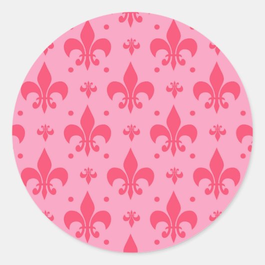 Roze Fleur-de-lis Patroonontwerp Ronde Sticker (Voorkant)