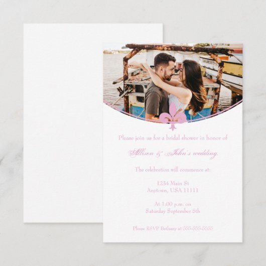 Roze Fleur de Lis Photo Vrijgezellenfeest Invite Kaart (Voorkant / Achterkant)