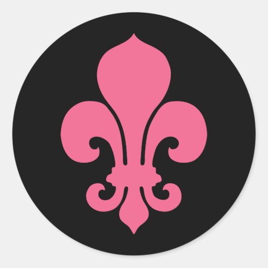 Roze Fleur de Lis Ronde Sticker (Voorkant)