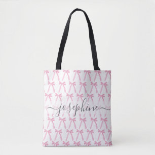 Roze flirterig cute strik linten gepersonaliseerd tote bag