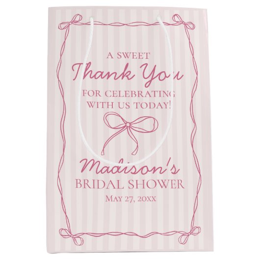 Roze flirterige strik pastel bruidsfeest cadeautje medium cadeauzakje (Voorkant)