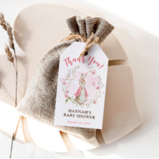 Roze Flopsy Bunny Baby shower Gift Label voor Meis Cadeaulabel