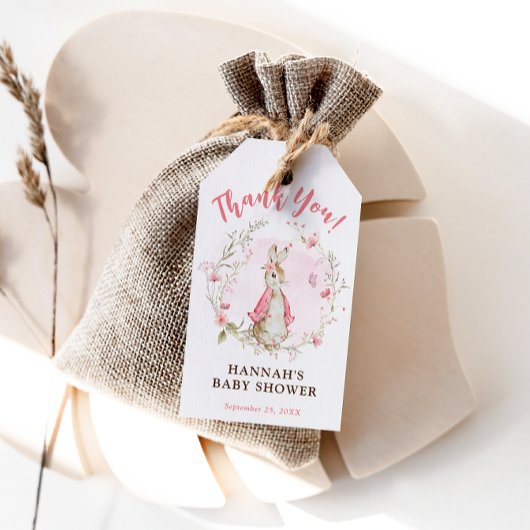 Roze Flopsy Bunny Baby shower Gift Label voor Meis Cadeaulabel