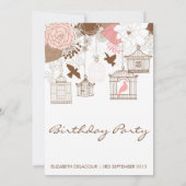  roze flora Birdcages Birthday Uitnodiging (Achterkant)