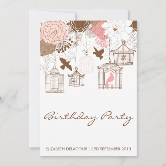  roze flora Birdcages Birthday Uitnodiging (Achterkant)