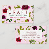 Roze flora - doe-het-zelfkaars visitekaartje (Voorkant / Achterkant)