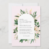 Roze flora en groene botanische bruiloft kaart (Voorkant)