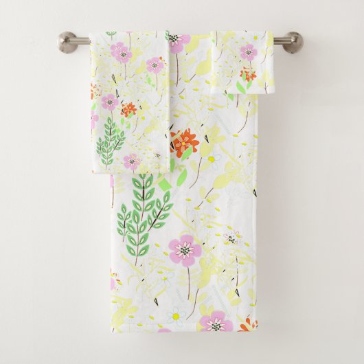 Roze Flora En Loof  Bad Handdoek (Insitu)