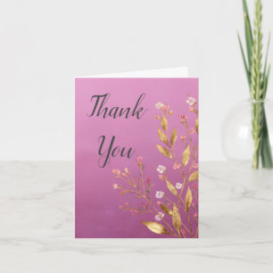 Roze Flora & Gouden Folie Trim Dank u kaart