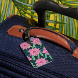 Roze floraal Abstract op zwart Bagagelabel