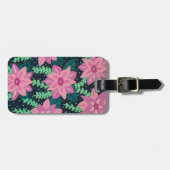 Roze floraal Abstract op zwart Bagagelabel (Voorkant horizontaal)